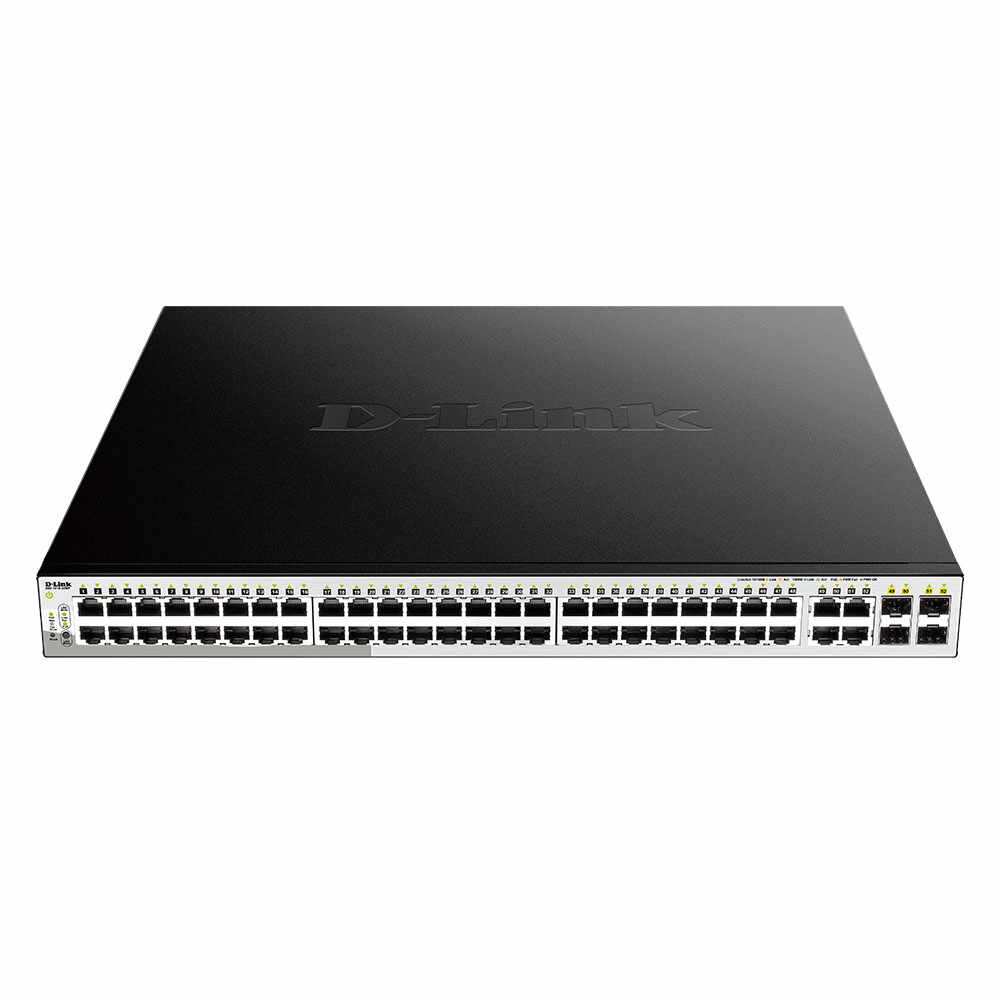 Switch cu 48 porturi D-Link DGS-1210-52MP, 4 porturi SFP, 104 Gbps, 77.4 Mpps, 16.000 MAC, 1U, PoE, cu management