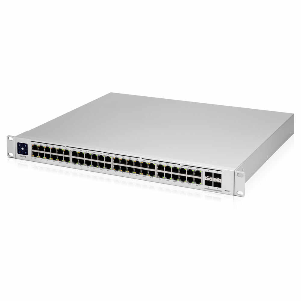 Switch cu 48 porturi Ubiquiti UniFi USW-PRO-48-POE, 176 Gbps, 4 porturi SFP+, 1U, PoE++, cu management