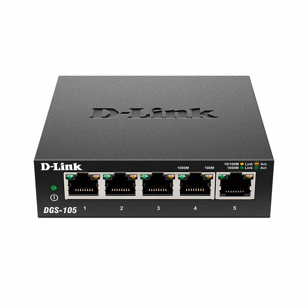 Switch cu 5 porturi D-Link DGS-105, 10 Gbps, 7.44 Mpps, 2.000 MAC, fara management
