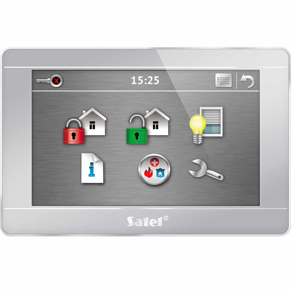 Tastatura LCD touchscreen Satel INT-TSG-SSW, 4.3 inch, 3 butoane functionale, functie macro