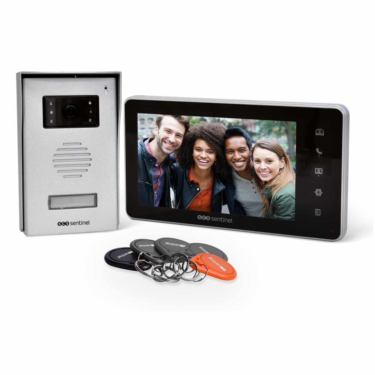 Videointerfon cu fir SCS Sentinel VisioKit 7, 5 Ecusoane hands-free pentru acces, Ecran tactil 7 inch