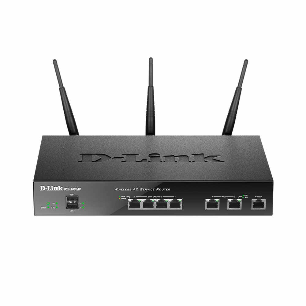 Router wireless Gigabit Dual Band D-Link AC Unified DSR-1000AC, VPN, 4 porturi LAN, 2 porturi WAN, 1 port consola, USB, 1750 Mbps