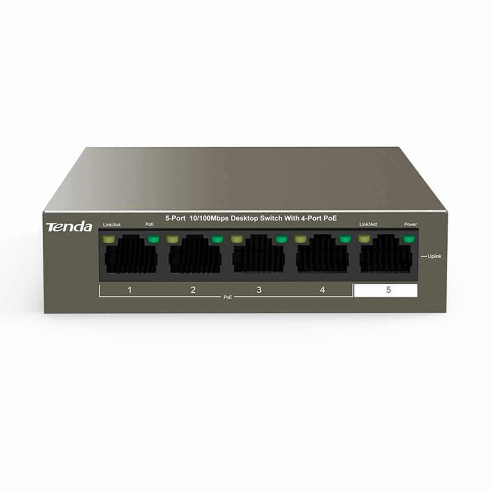 Switch cu 5 porturi Tenda TEF1105P-4-63W, 1 Gbps, 0.74 Mpps, 1000 MAC, PoE, fara management