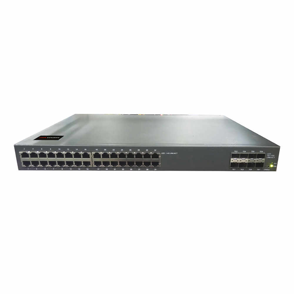 Switch cu 32 porturi Gigabit Hikvision DS-3E3740, 8 porturi 10G SFP, 224 Gbps, 136 Mpps, 64.000 MAC, cu management