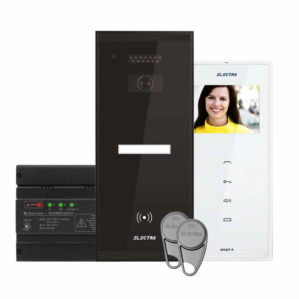 Set videointerfon Electra Smart VID-ELEC-01, RFID, 1 familie, aparent, 3.5 inch