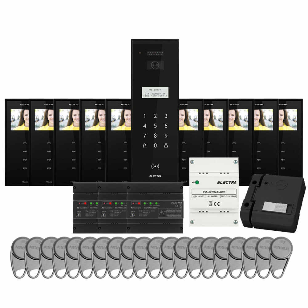 Set videointerfon pentru bloc Electra Smart VID-ELEC-26, RFID, 10 familii, aparent, 3.5 inch