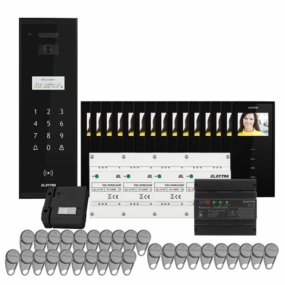 Set videointerfon pentru bloc Electra Smart VID-ELEC-27, RFID, 15 familii, aparent, 3.5 inch