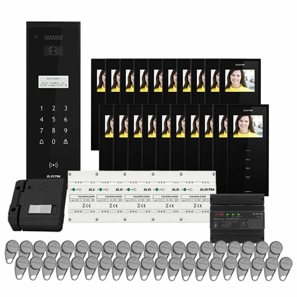 Set videointerfon pentru bloc Electra Smart VID-ELEC-28, RFID, 20 familii, aparent, 3.5 inch