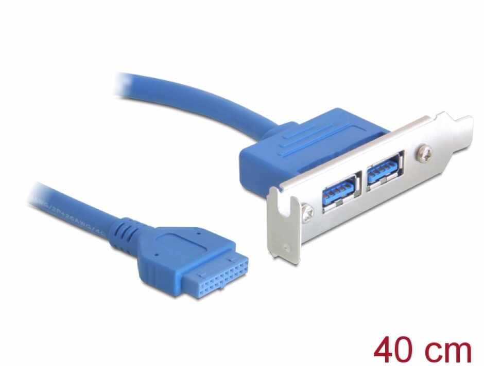 Bracket USB 3.0 2 porturi low profile, Delock 82976