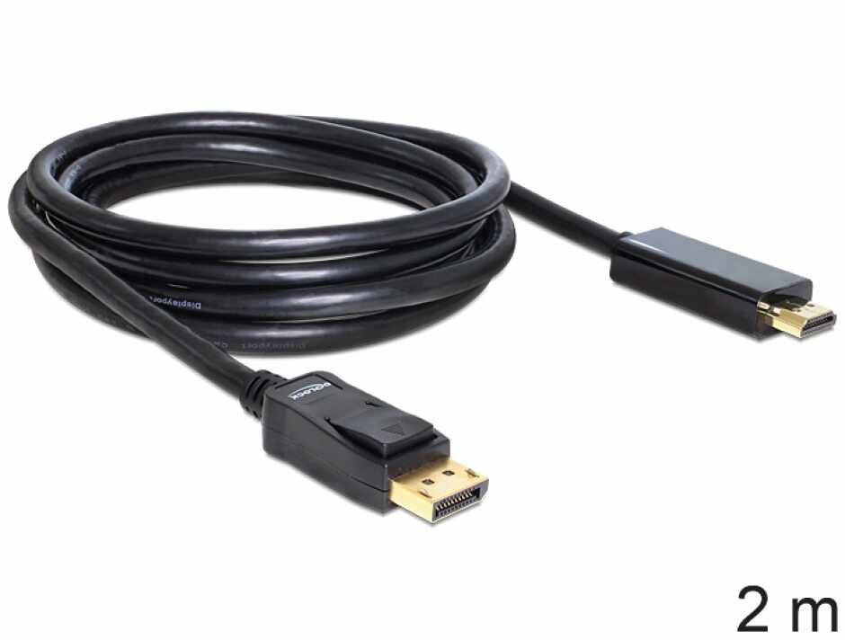 Cablu DisplayPort la HDMI T-T ecranat 2m Negru, Delock 82587