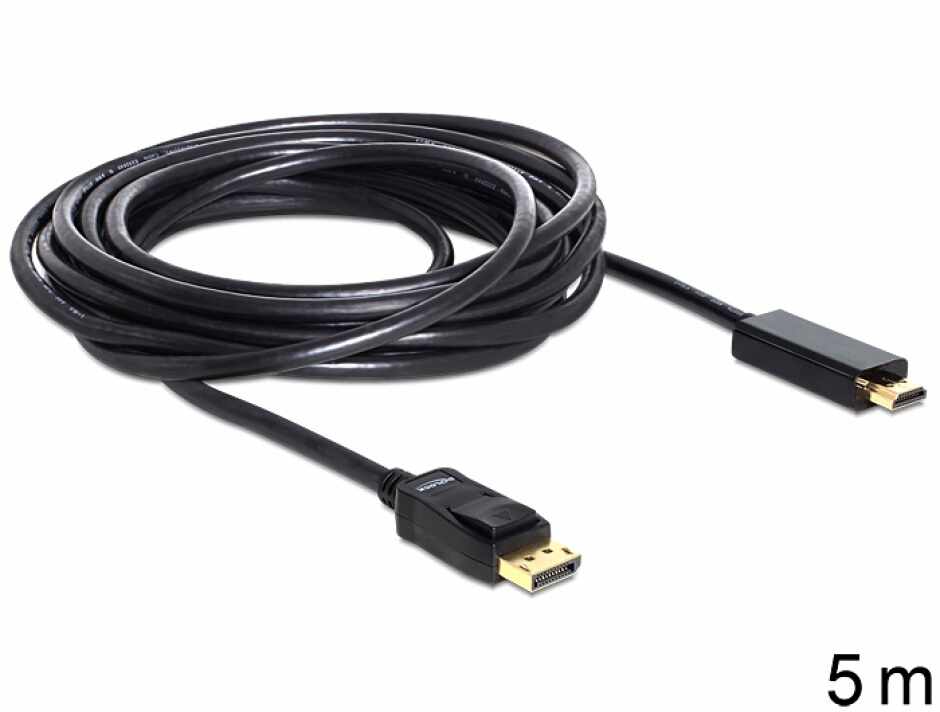 Cablu Displayport la HDMI T-T ecranat Pasiv 5m Negru, Delock 82441