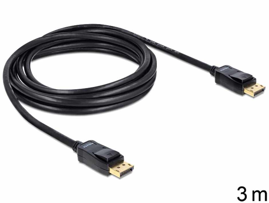 Cablu Displayport T-T v1.2 4K ecranat 3m Negru, Delock 82424