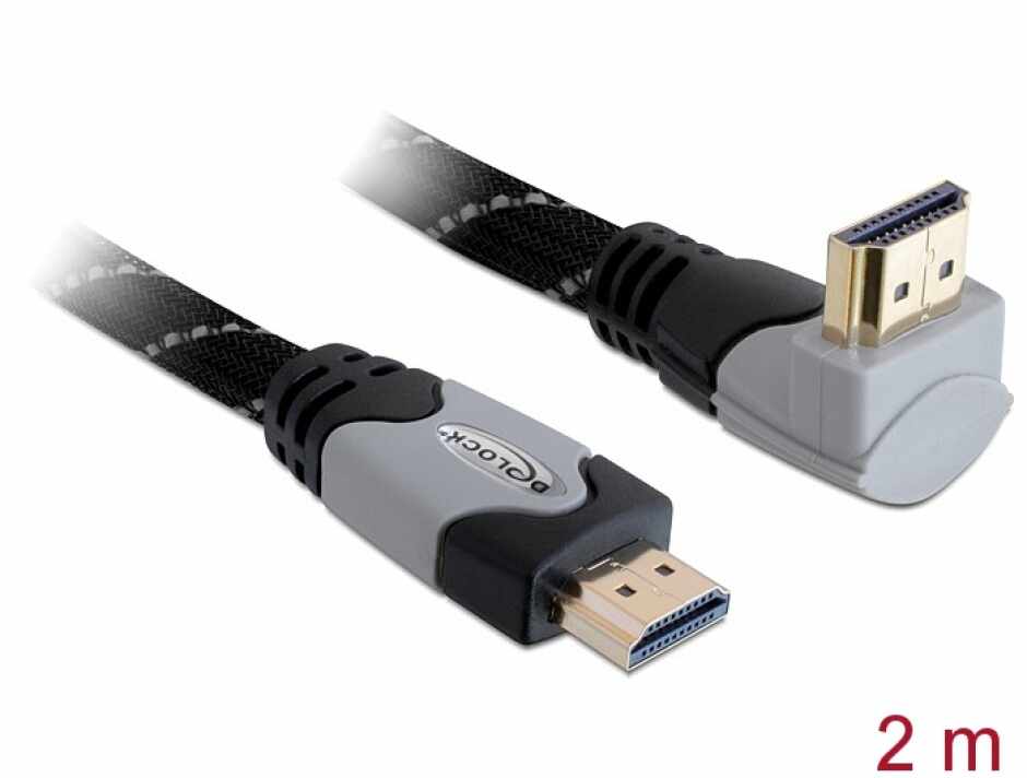 Cablu HDMI 4K v1.4 T-T unghi 90 grade 2m gri, Delock 82994