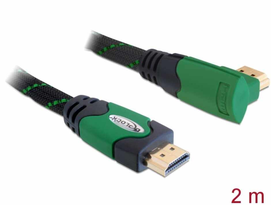 Cablu HDMI 4K v1.4 unghi 90 grade T-T 2m Verde, Delock 82952