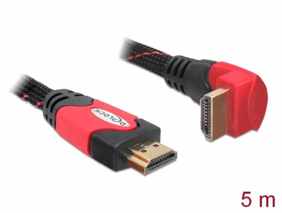 Cablu HDMI 4K v1.4 unghi 90 grade T-T 5m Rosu, Delock 82688