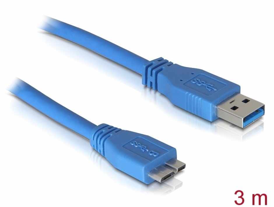 Cablu micro-B USB 3.0 la USB-A T-T 3m Bleu, Delock 82533