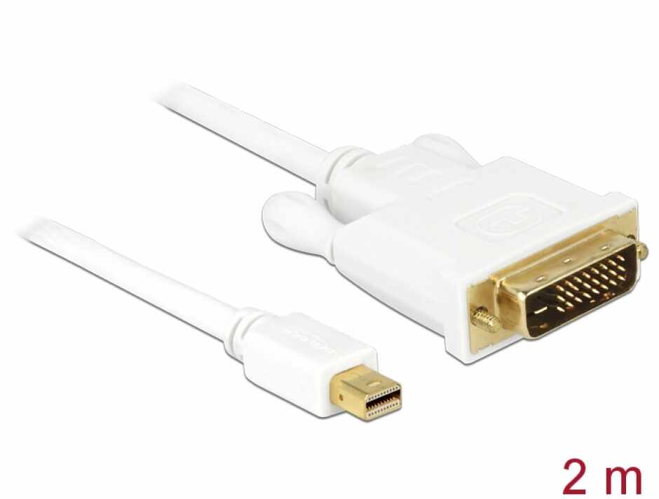 Cablu mini DisplayPort 1.1 la DVI-D 24+1 pini T-T Alb 2m, Delock 82918