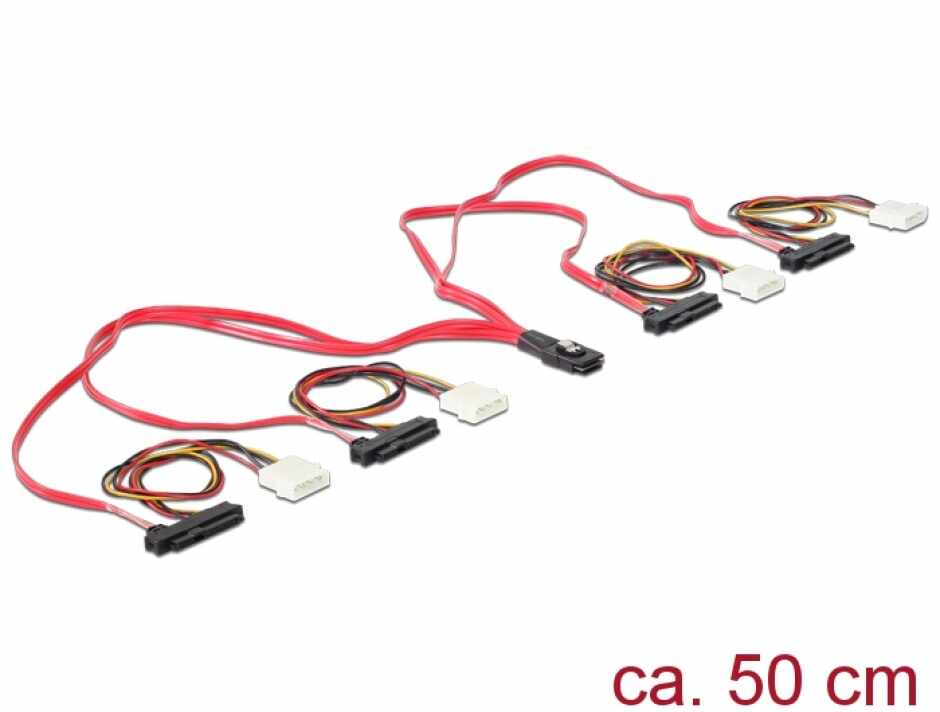 Cablu mini SAS SFF-8087 la 4 x SAS SFF-8482 + alimentare 50cm, Delock 83059