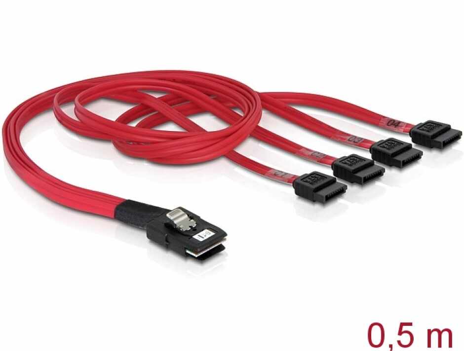 Cablu Mini SAS SFF-8087 la 4 x SATA 50cm, Delock 83057