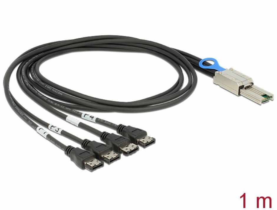 Cablu Mini SAS SFF-8088 la 4 x eSATA 1m, Delock 83064