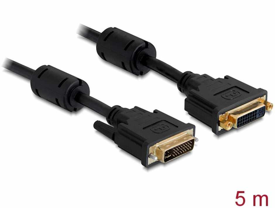 Cablu prelungitor DVI-I Dual Link 24+5 pini ecranat T-M 5m, Delock 83109