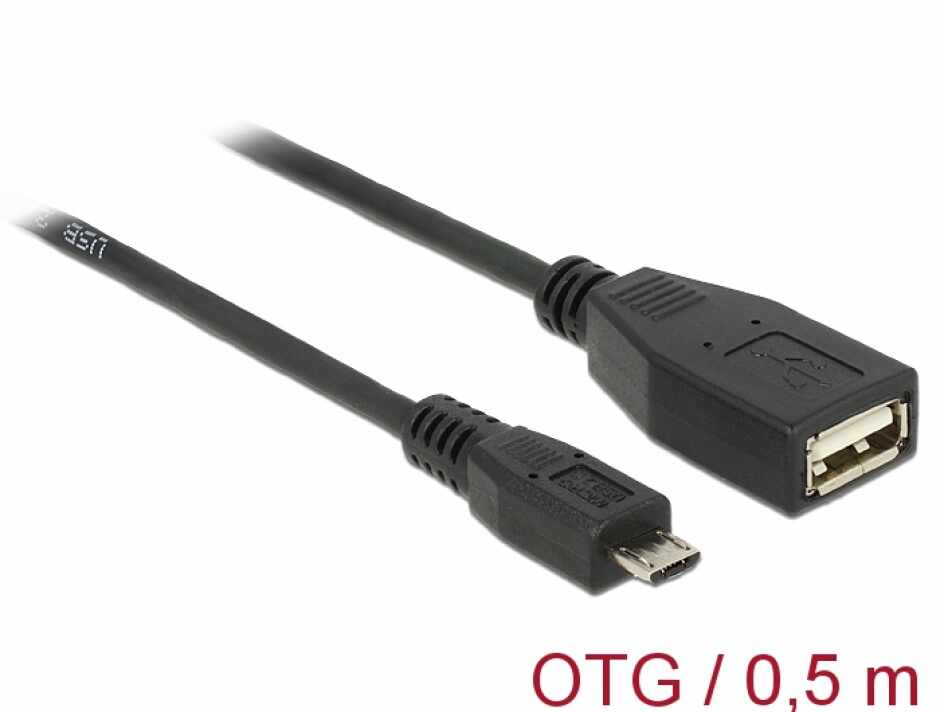 Cablu USB micro B la USB A T-M OTG 50 cm, Delock 83183