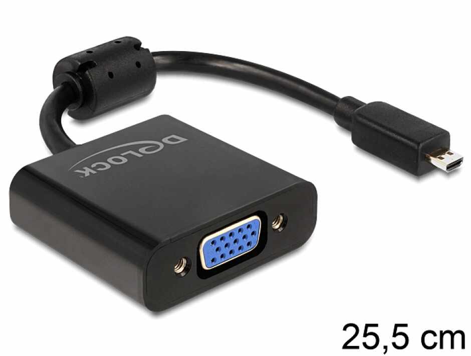 Adaptor micro HDMI-D la VGA T-M Negru, Delock 65513