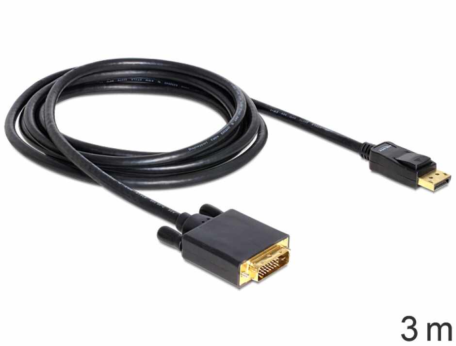 Cablu DisplayPort la DVI-D T-T ecranat 3m Negru, Delock 82592