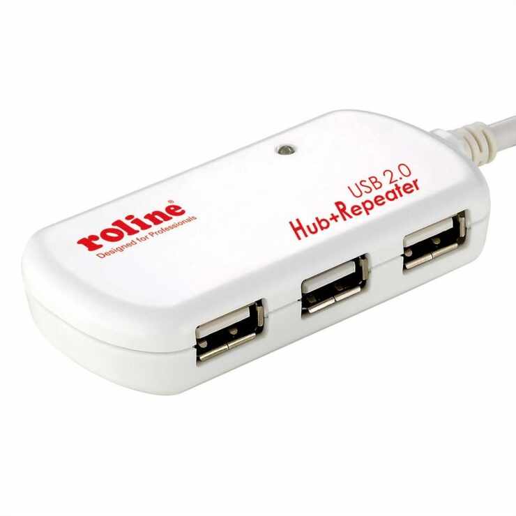 Cablu prelungitor USB 2.0 activ 4 porturi cu repeater 12m, Roline 12.04.1085