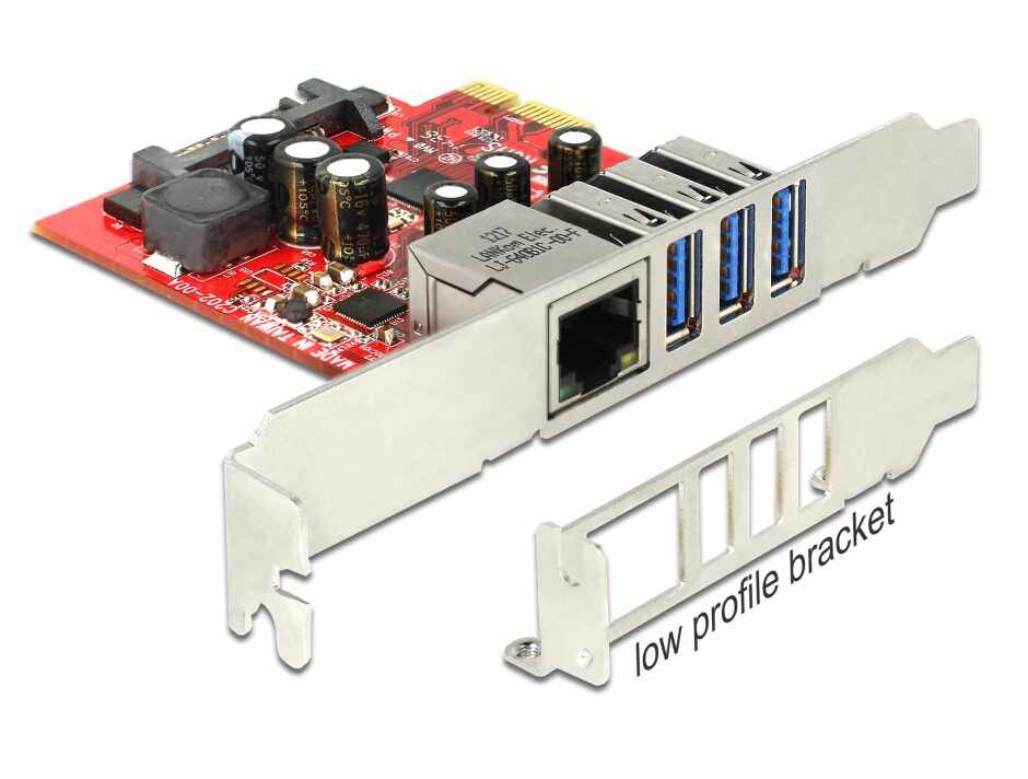 PCI Express cu 3 x USB 3.0 + 1 x Gigabit LAN externe, Delock 89382