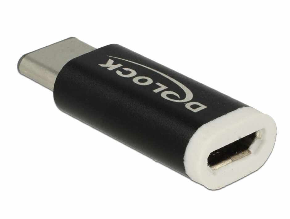 Adaptor micro USB la USB tip C 2.0 M-T negru, Delock 65678