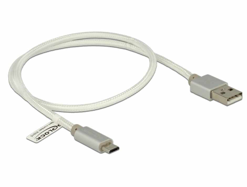 Cablu de incarcare + date micro USB-B la USB 2.0 T-T Alb 0.5m, Delock 83915