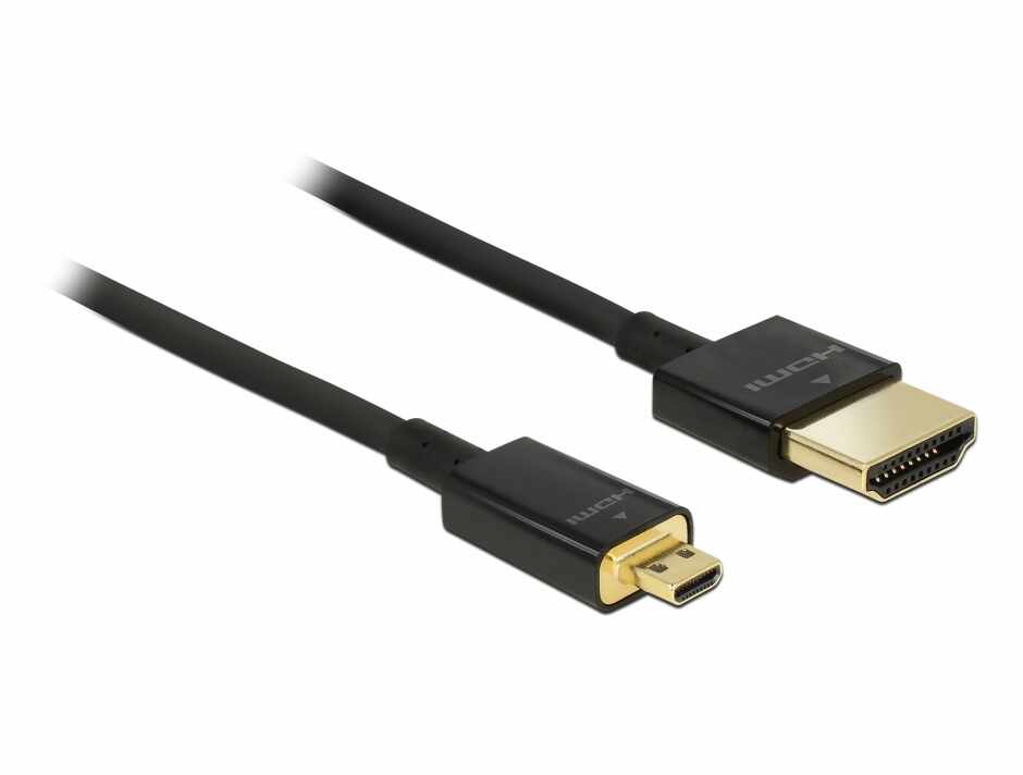Cablu HDMI la micro HDMI-D T-T 3D 4K 0.5m Slim Premium, Delock 84788