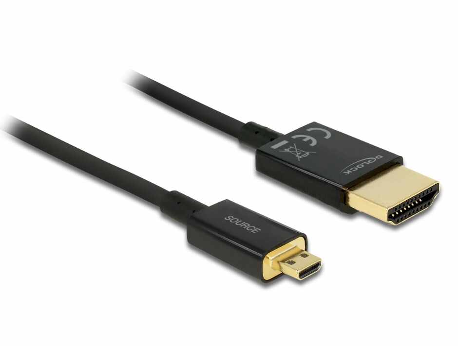 Cablu HDMI la micro HDMI-D T-T 3D 4K 3m Activ Slim Premium, Delock 84784