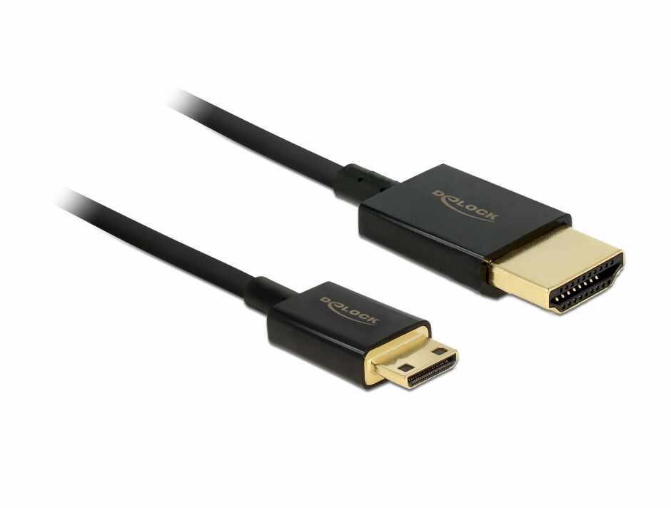 Cablu HDMI la mini HDMI-C T-T 3D 4K 3m Activ Slim Premium, Delock 84779