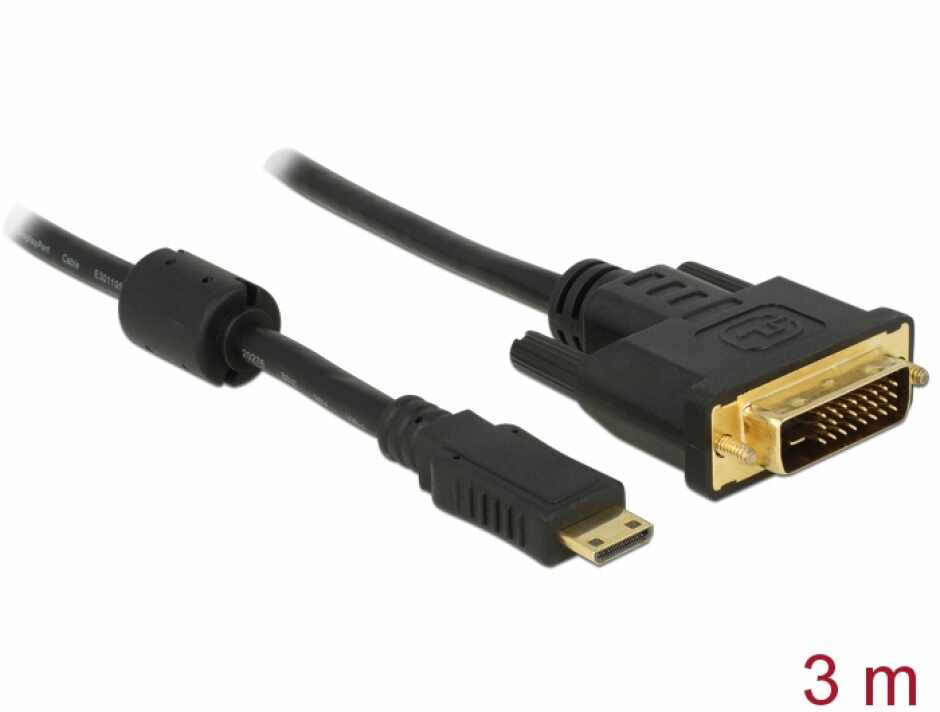 Cablu Mini-C HDMI la DVI T-T 3m Negru, Delock 83584