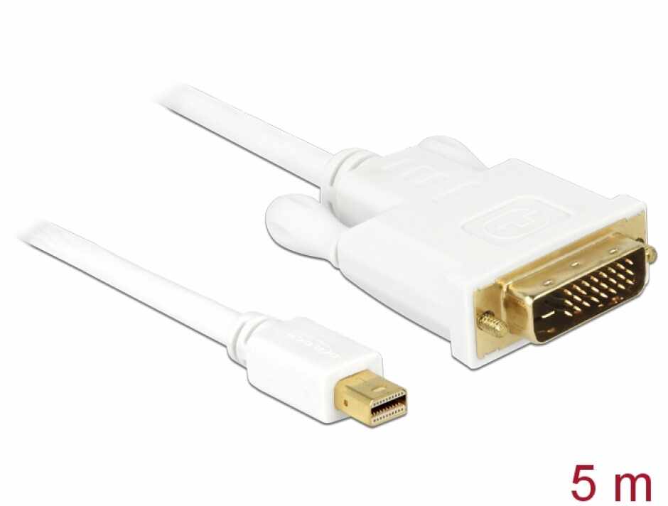 Cablu mini DisplayPort 1.1 la DVI-D 24+1 pini T-T Alb 5m, Delock 82920