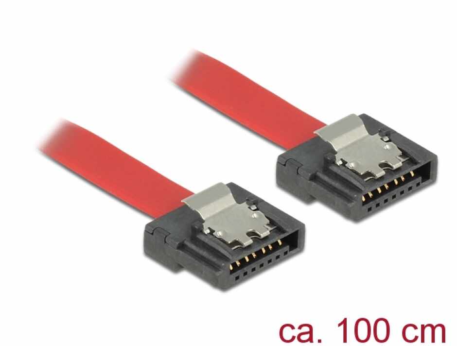 Cablu SATA III FLEXI 6 Gb/s 100 cm Rosu metal, Delock 83837