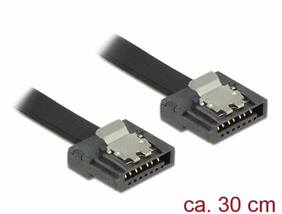 Cablu SATA III FLEXI 6 Gb/s 30 cm black metal, Delock 83840