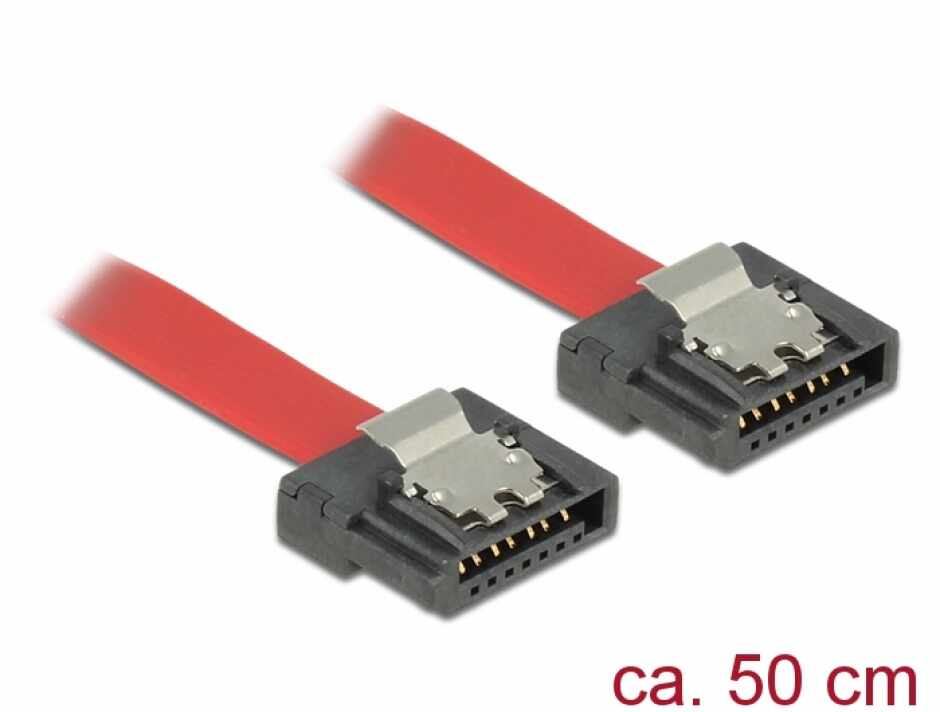 Cablu SATA III FLEXI 6 Gb/s 50 cm Rosu metal, Delock 83835