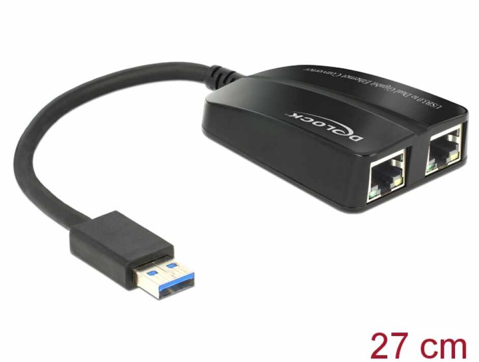 Adaptor USB 3.0 la 2 x Gigabit LAN 10/100/1000 Mb/s, Delock 62583