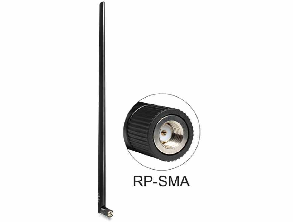 Antena WLAN 802.11 b/g/n RP-SMA plug 9 dBi omnidirectional with tilt joint Negru, Delock 88450