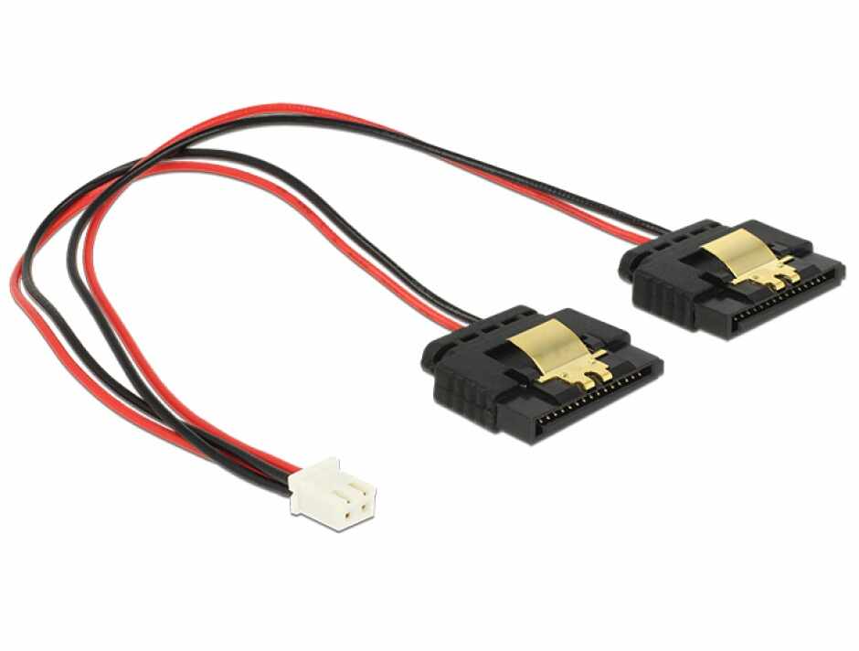 Cablu de alimentare 2 pini (Banana Pi) la 2 x SATA 15 pini 5V cu clips M-M 20cm, Delock 85249 