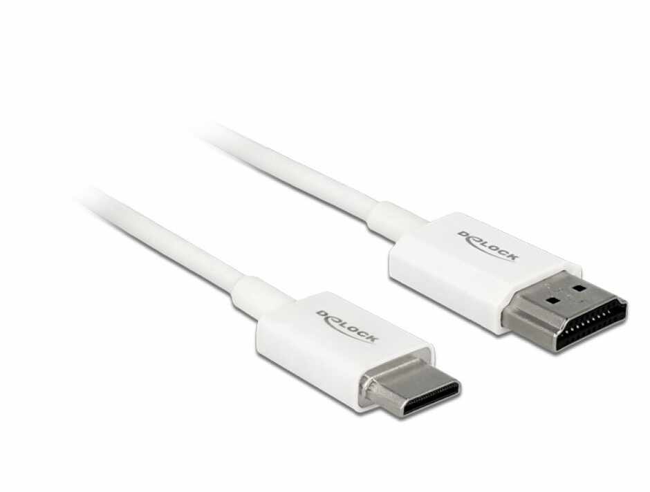 Cablu HDMI la mini HDMI-C T-T 3D 4K 1.5m Slim Premium Alb, Delock 85143