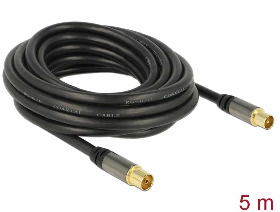 Cablu prelungitor antena IEC Plug la IEC Jack RG-6/U 5m Negru, Delock 88925