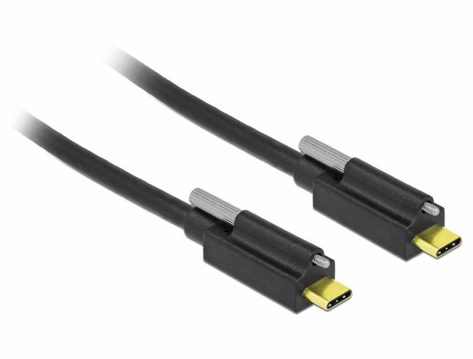 Cablu SuperSpeed USB 10 Gbps (USB 3.1 Gen 2) tip C cu surub sus T-T 1m Negru, Delock 83719
