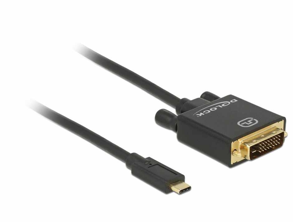 Cablu USB-C la DVI 24+1 male (DP Alt Mode) 4K 30 Hz 3m Negru, Delock 85322