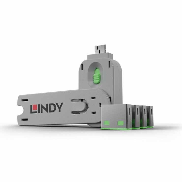 Sistem de blocare Port USB cheie + 4 incuietori Verde, Lindy L40451