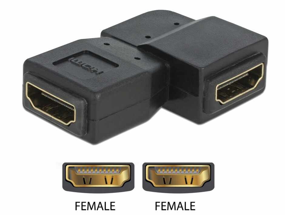 Adaptor HDMI M-M unghi 90 grade stanga, Delock 65078