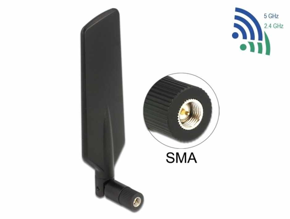 Antena LTE WLAN Dual Band SMA 1 - 4 dBi omnidirectional rotabila, Delock 12408